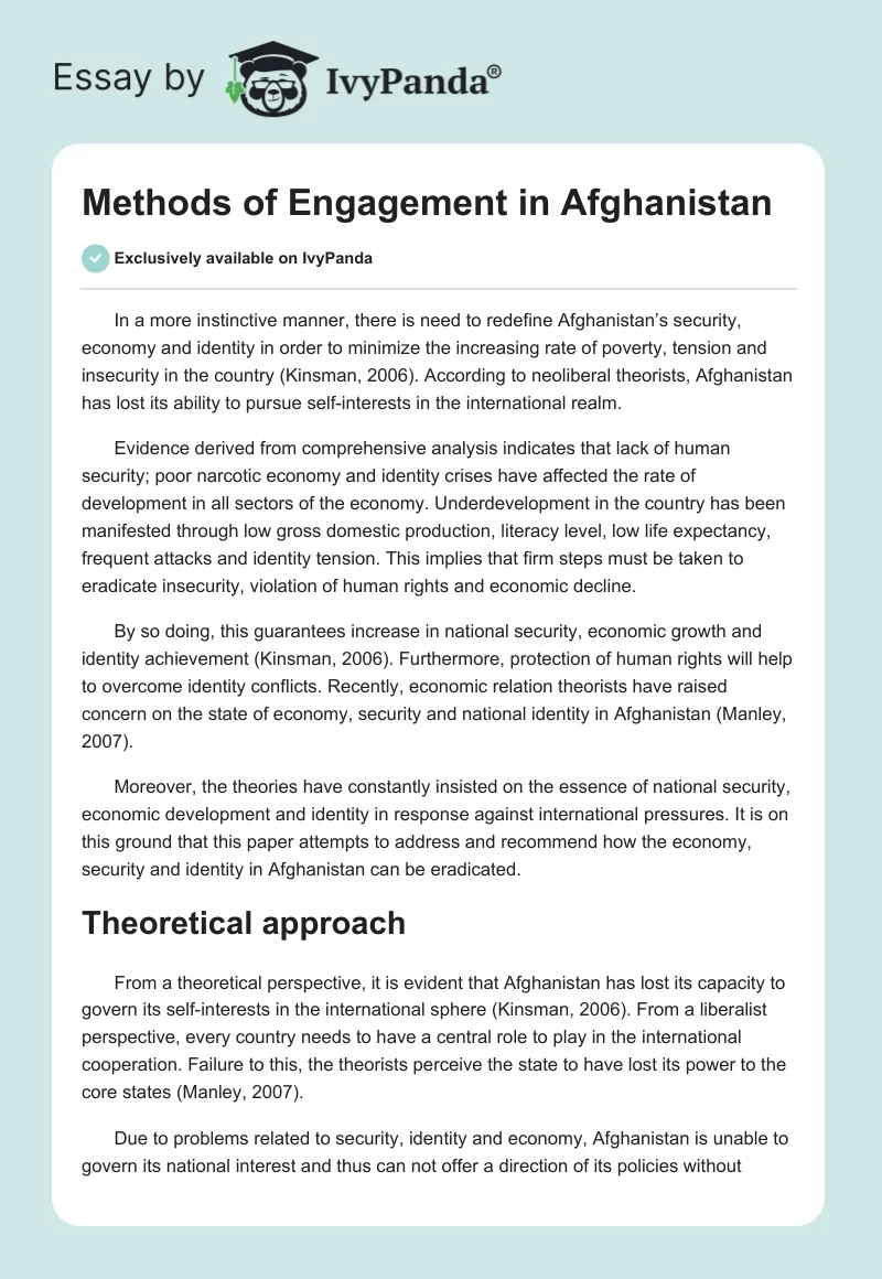 Methods of Engagement in Afghanistan. Page 1