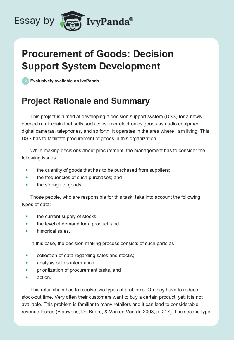 Procurement of Goods: Decision Support System Development. Page 1