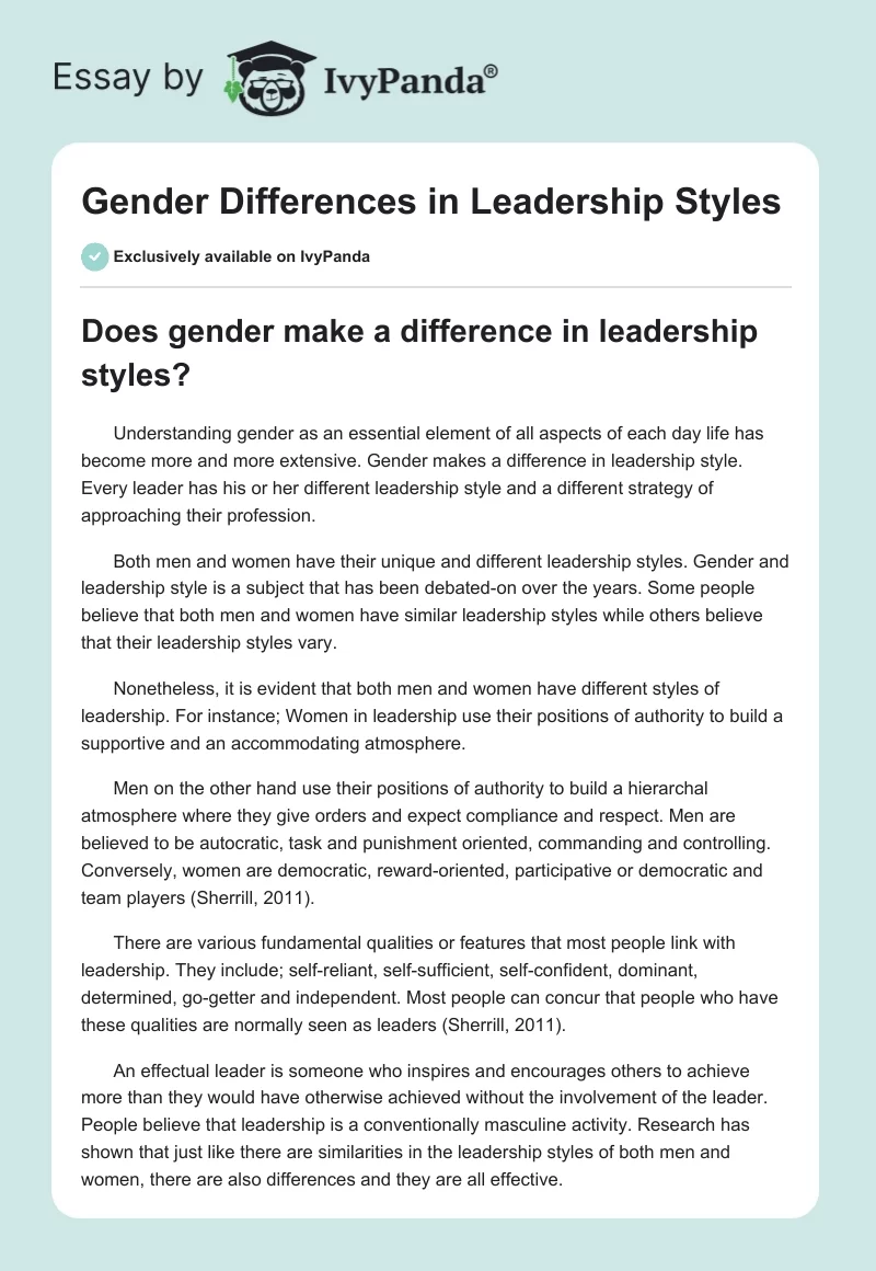 Gender Differences in Leadership Styles. Page 1