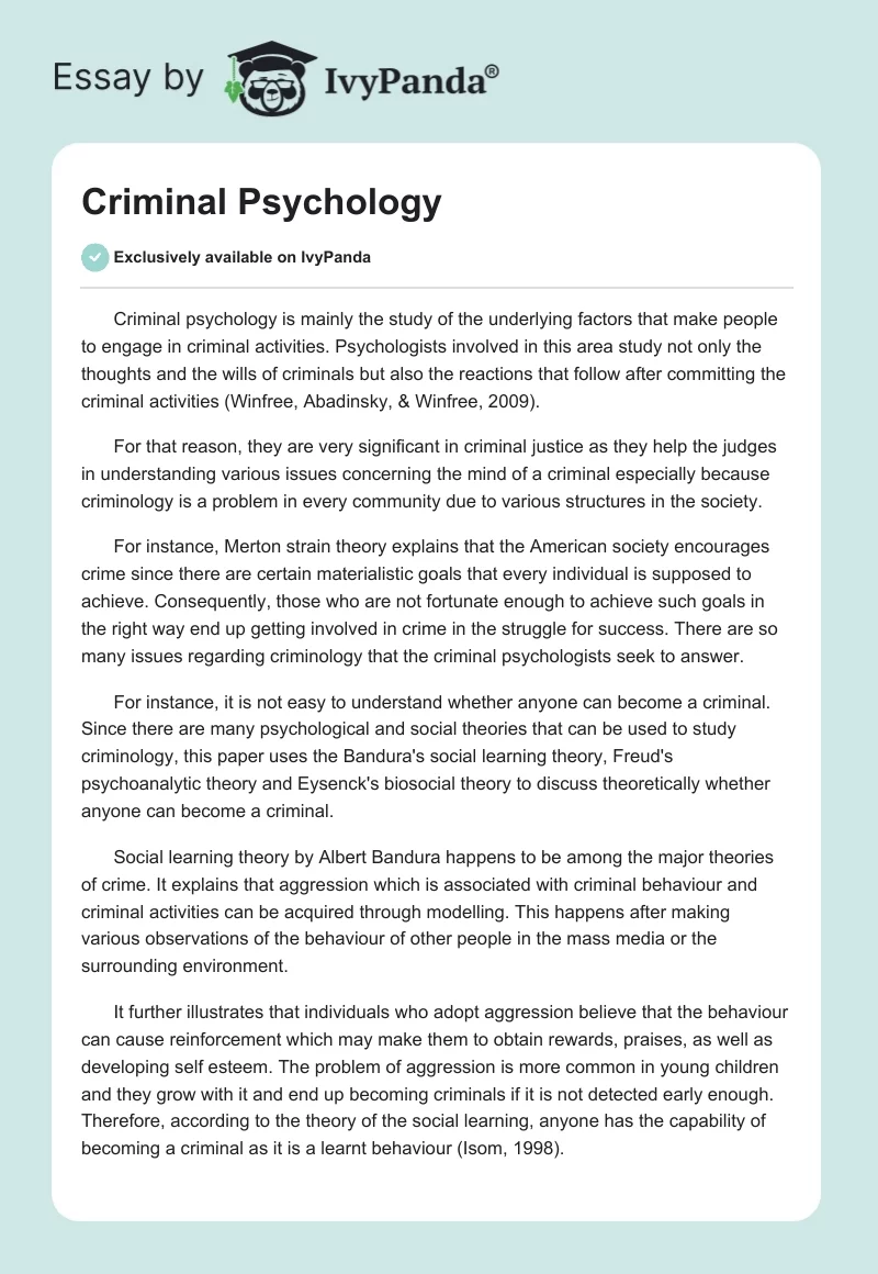 criminal psychology essay questions