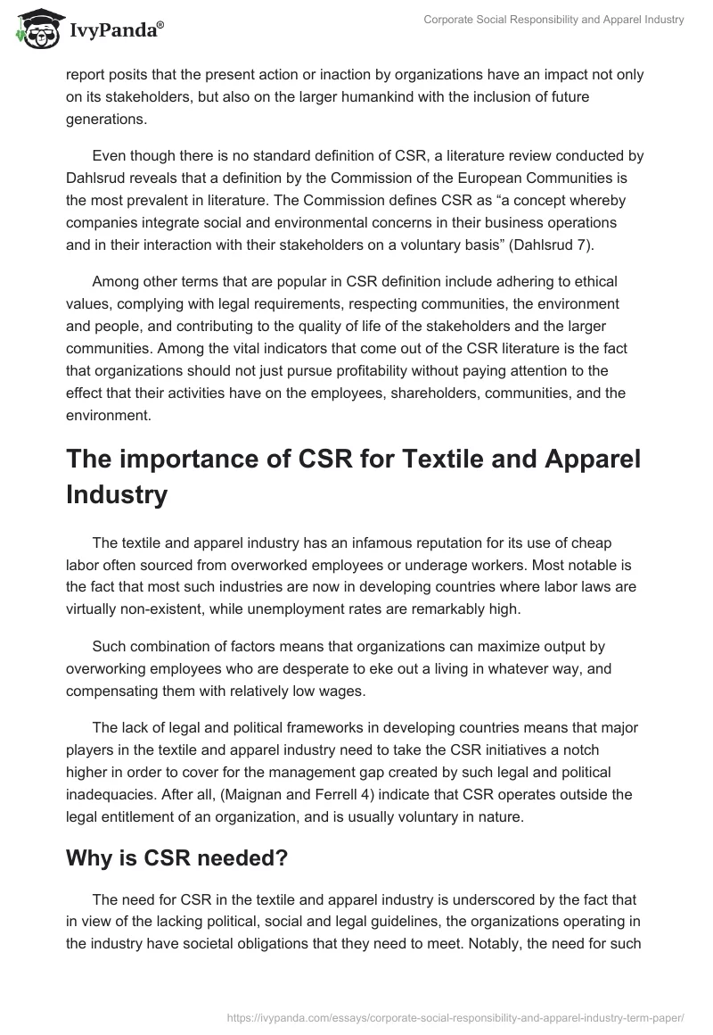 Corporate Social Responsibility and Apparel Industry. Page 2