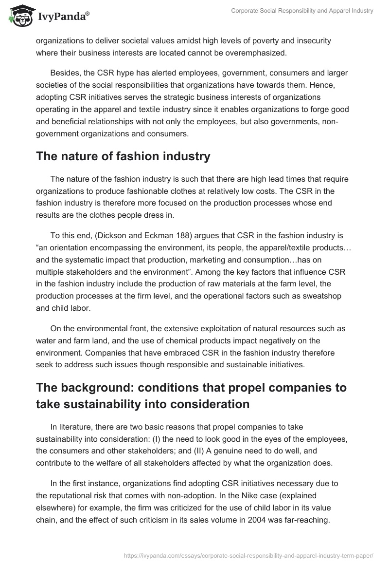 Corporate Social Responsibility and Apparel Industry. Page 3