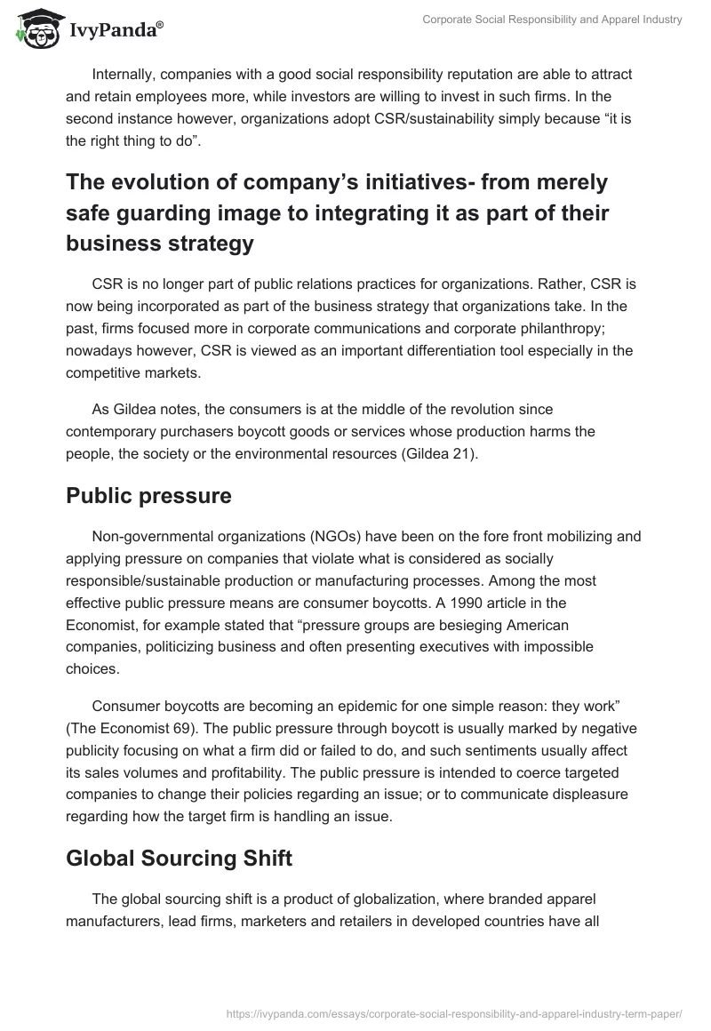 Corporate Social Responsibility and Apparel Industry. Page 4