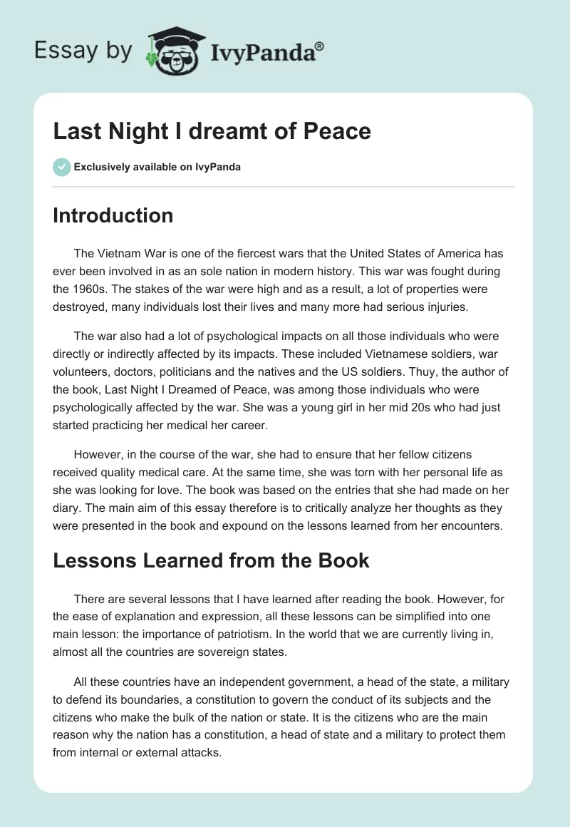 Last Night I dreamt of Peace. Page 1