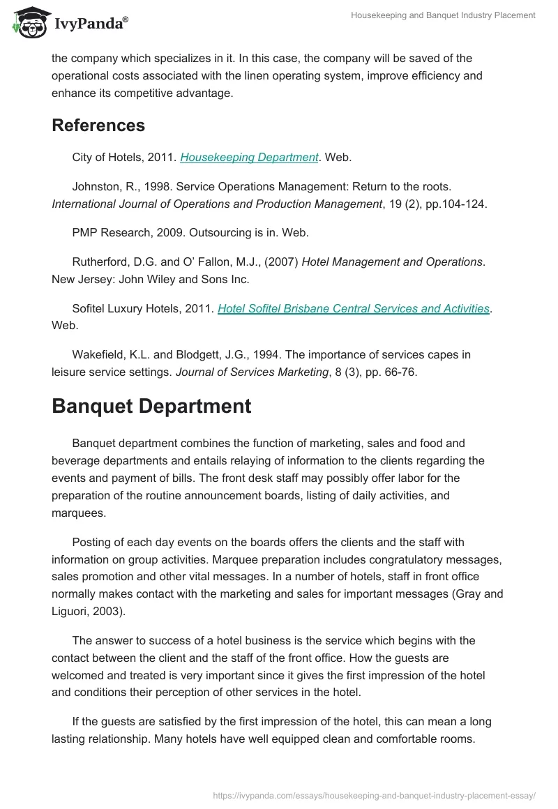 Housekeeping and Banquet Industry Placement. Page 4