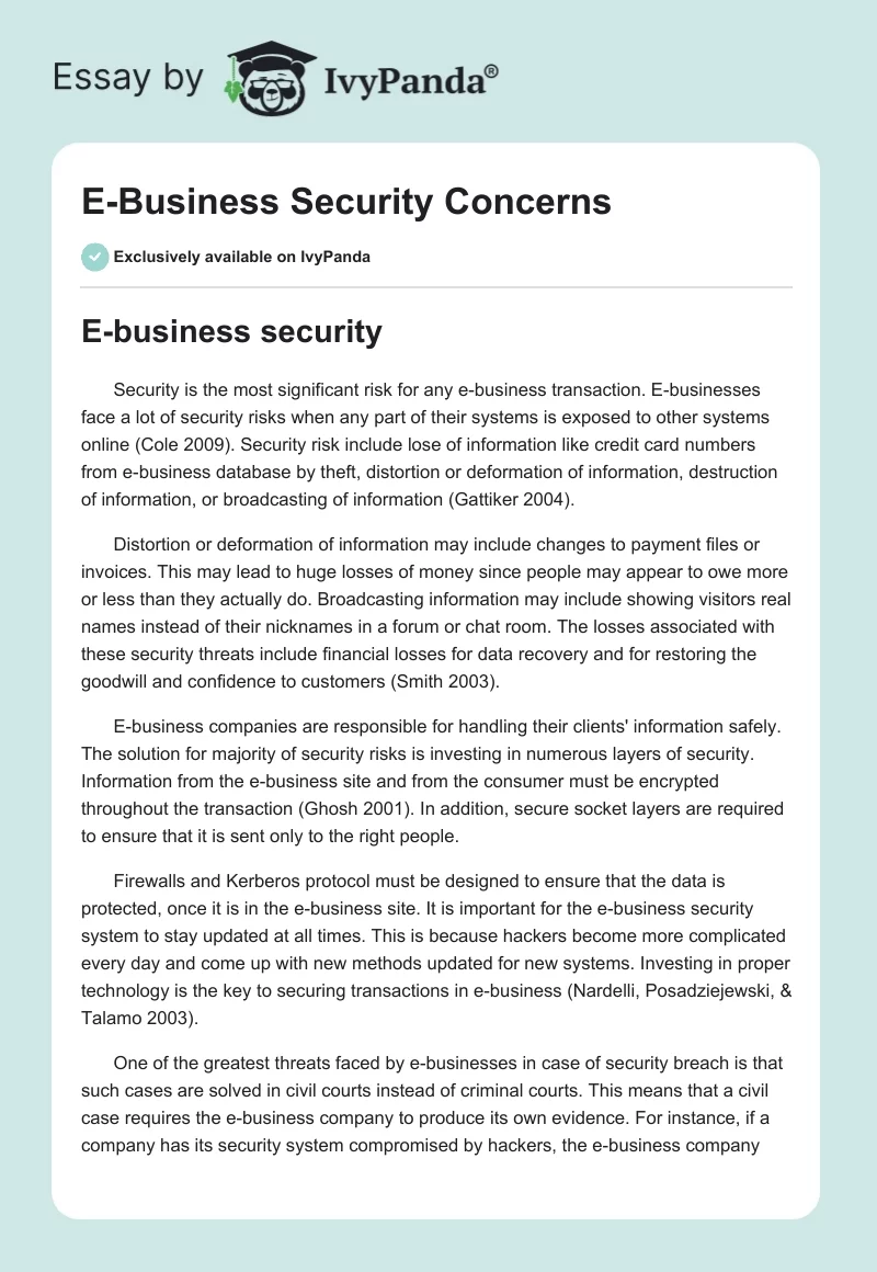 E-Business Security Concerns. Page 1