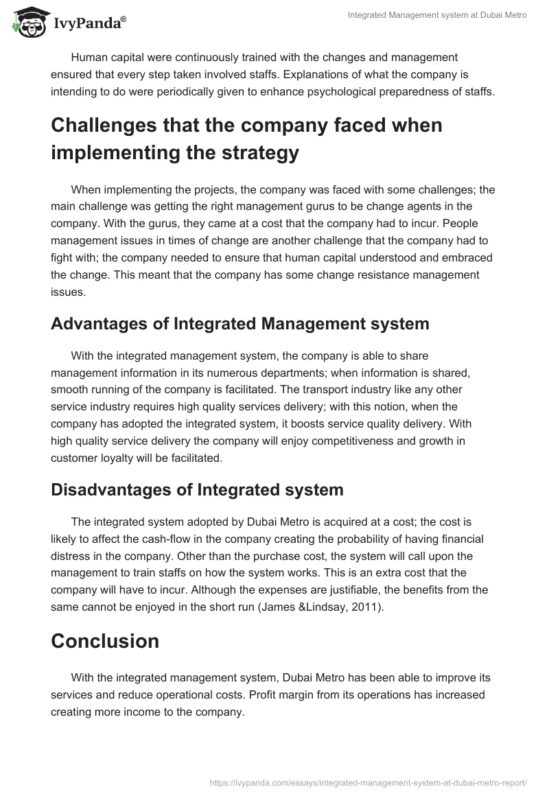 Integrated Management system at Dubai Metro. Page 2