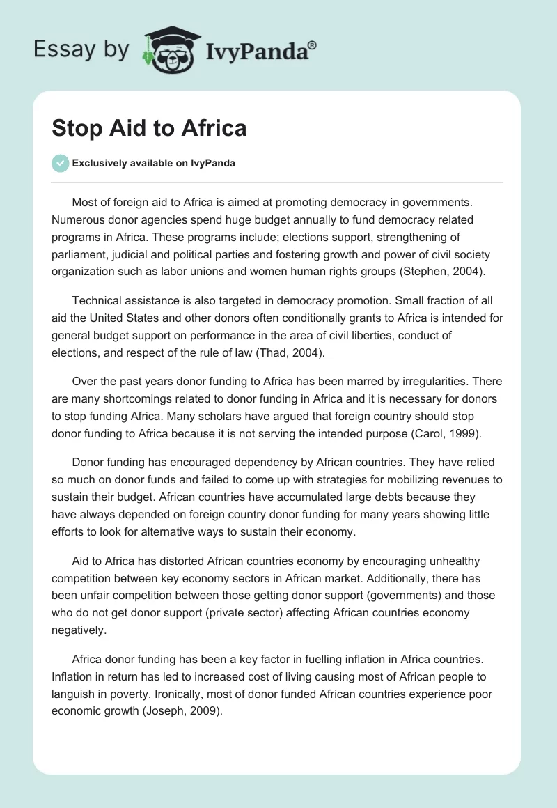 Stop Aid to Africa. Page 1
