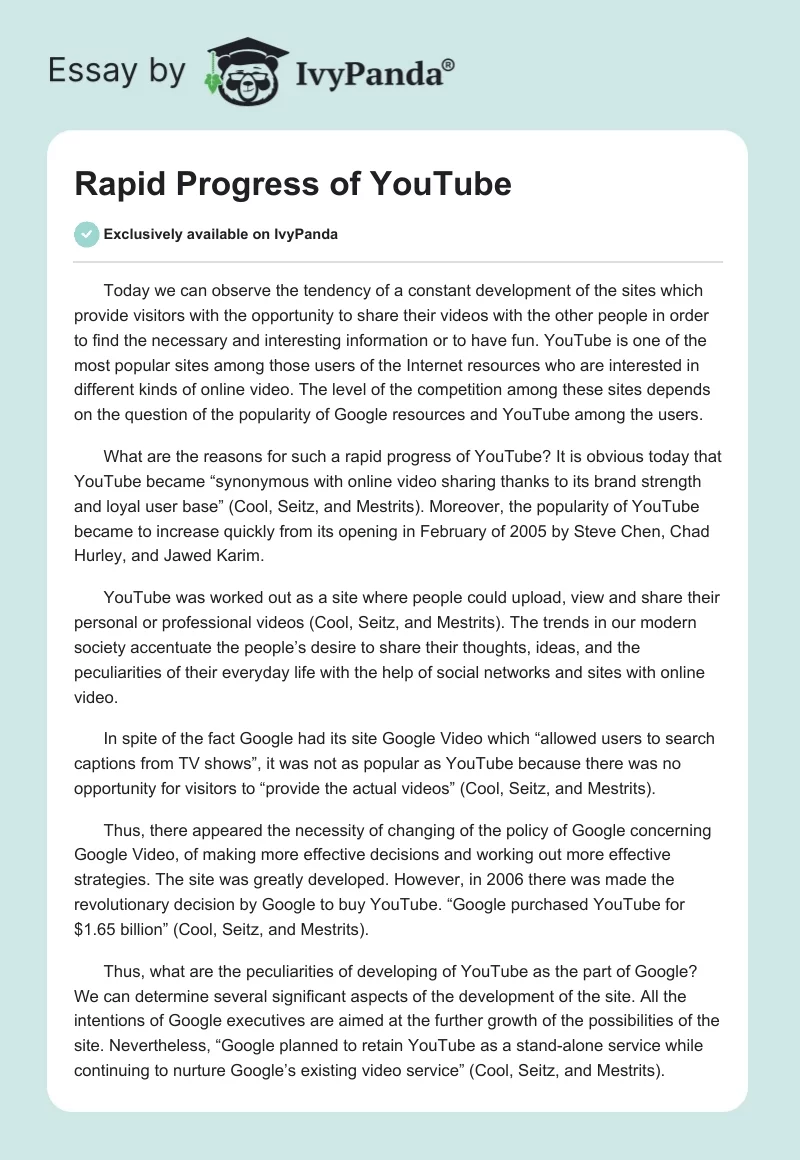 Rapid Progress of YouTube. Page 1