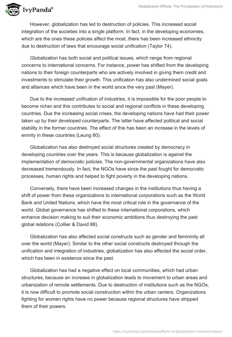 Globalization Effects: The Privatization of Institutions. Page 5