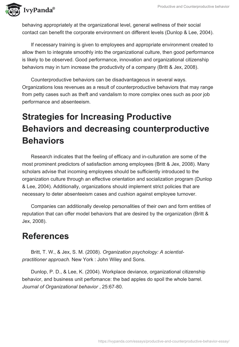 Productive and Counterproductive behavior. Page 3