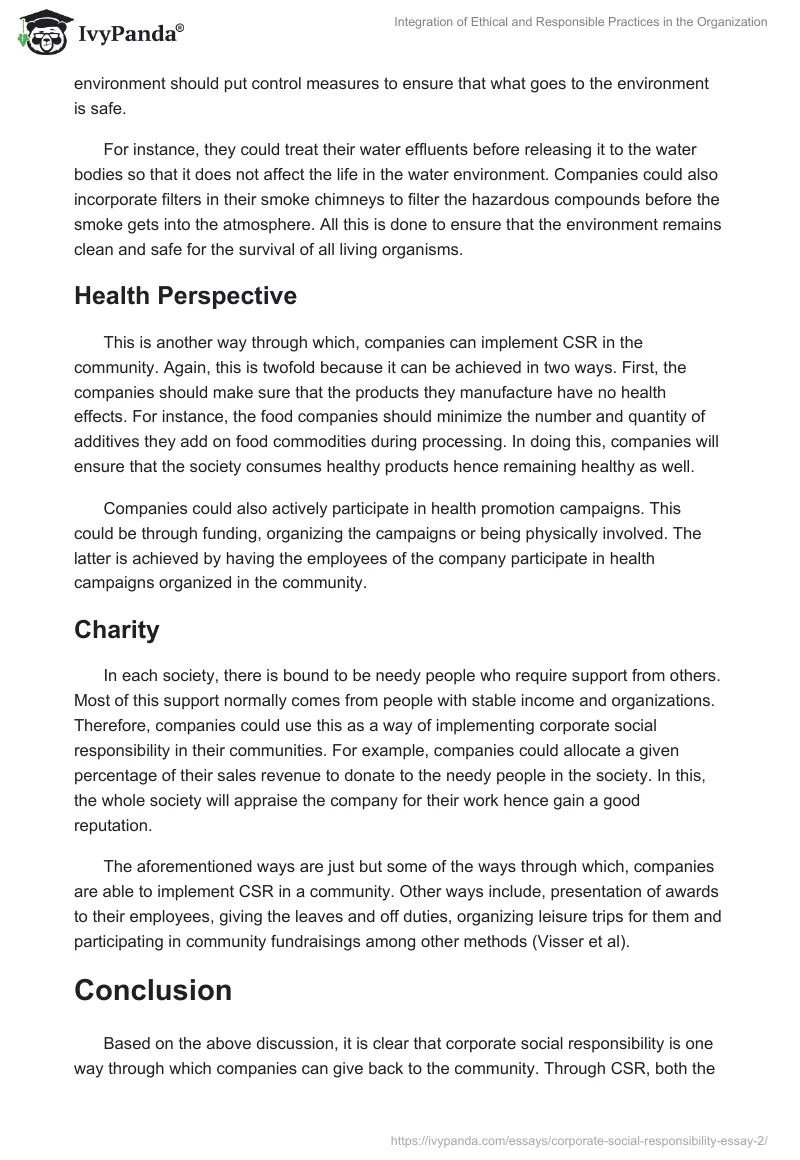 Integration of Ethical and Responsible Practices in the Organization. Page 3