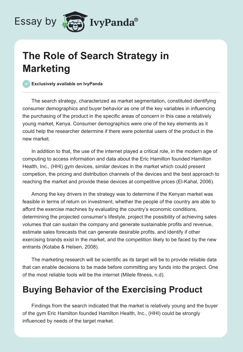 The Role of Search Strategy in Marketing. Page 1