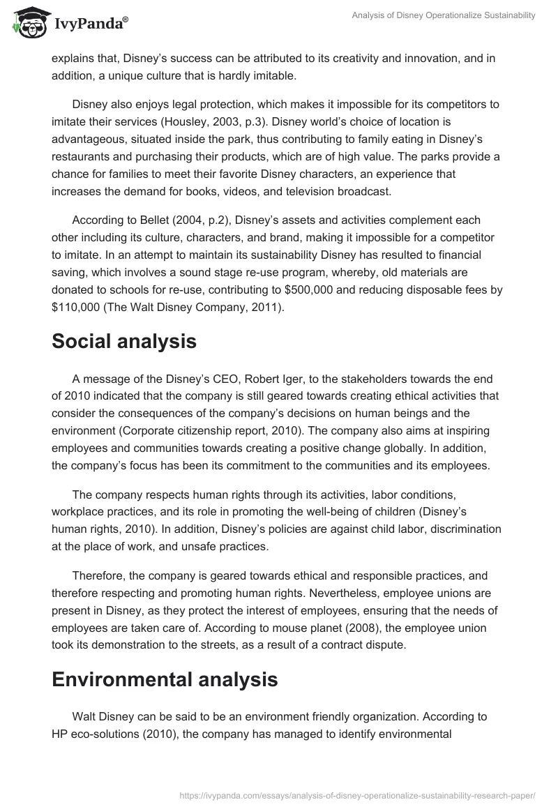Analysis of Disney Operationalize Sustainability. Page 2