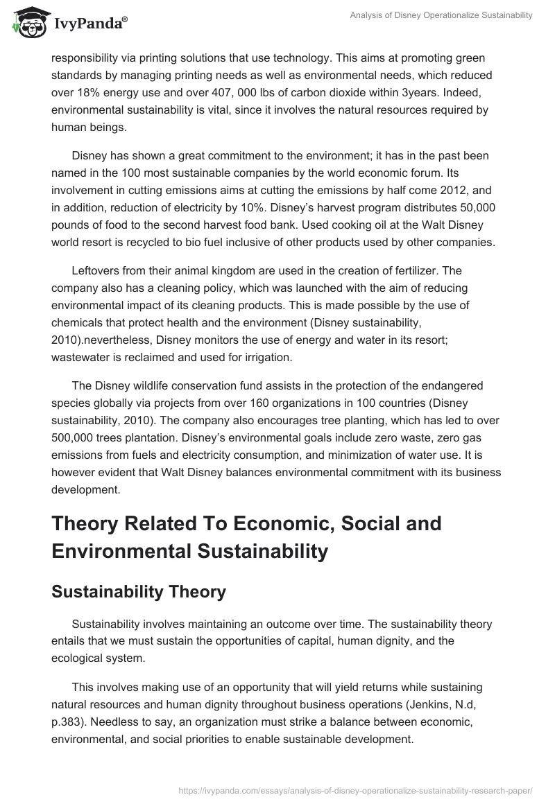 Analysis of Disney Operationalize Sustainability. Page 3