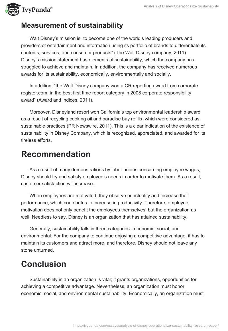 Analysis of Disney Operationalize Sustainability. Page 4
