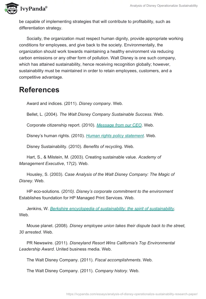 Analysis of Disney Operationalize Sustainability. Page 5