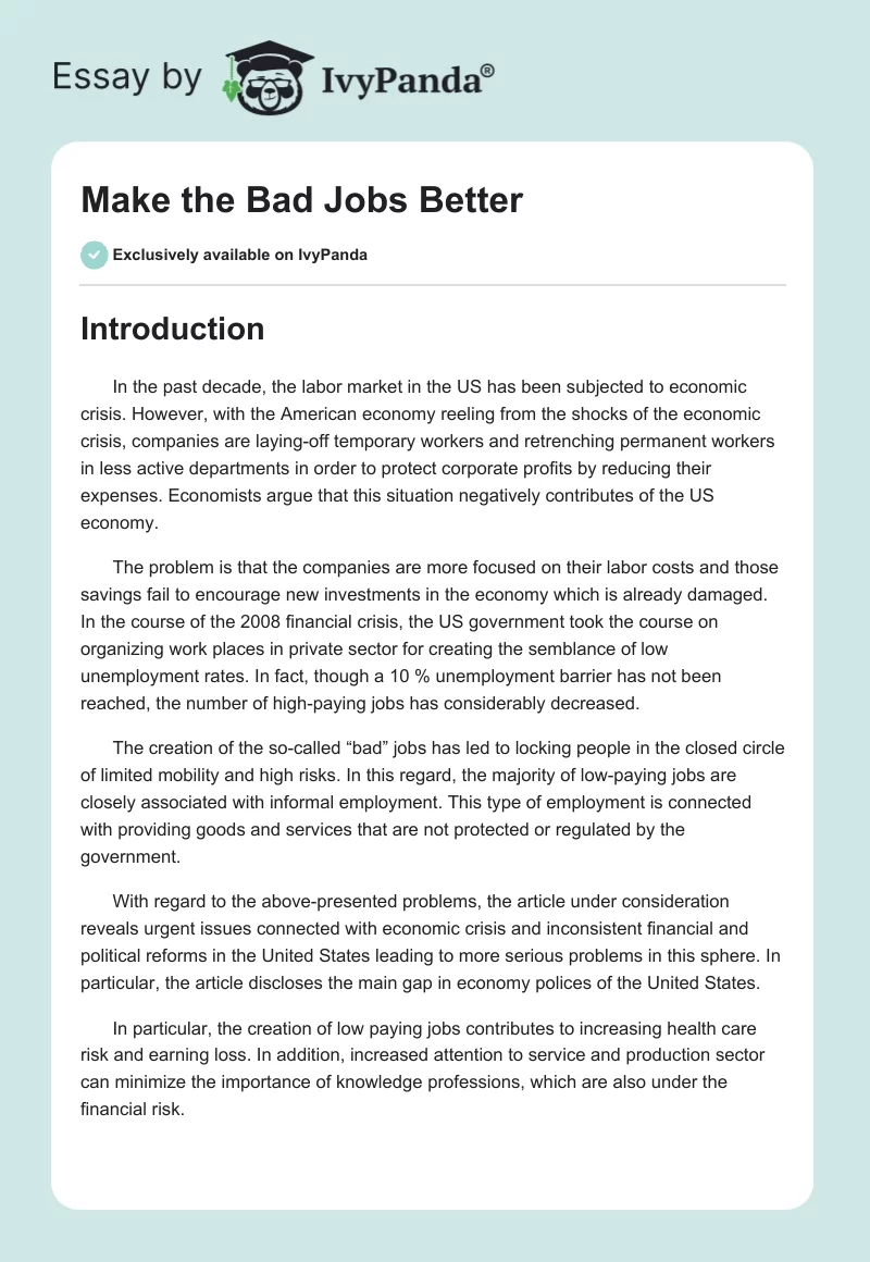 Make the Bad Jobs Better. Page 1