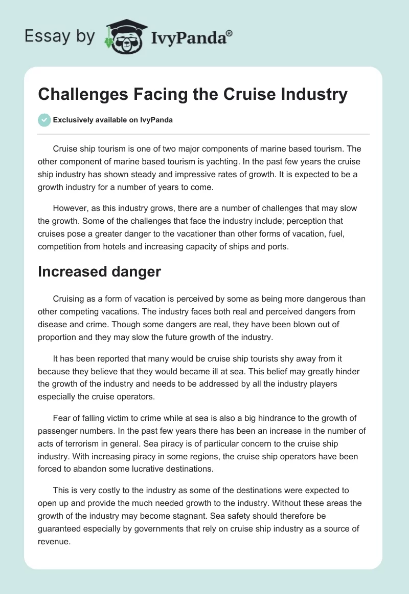 Challenges Facing the Cruise Industry. Page 1