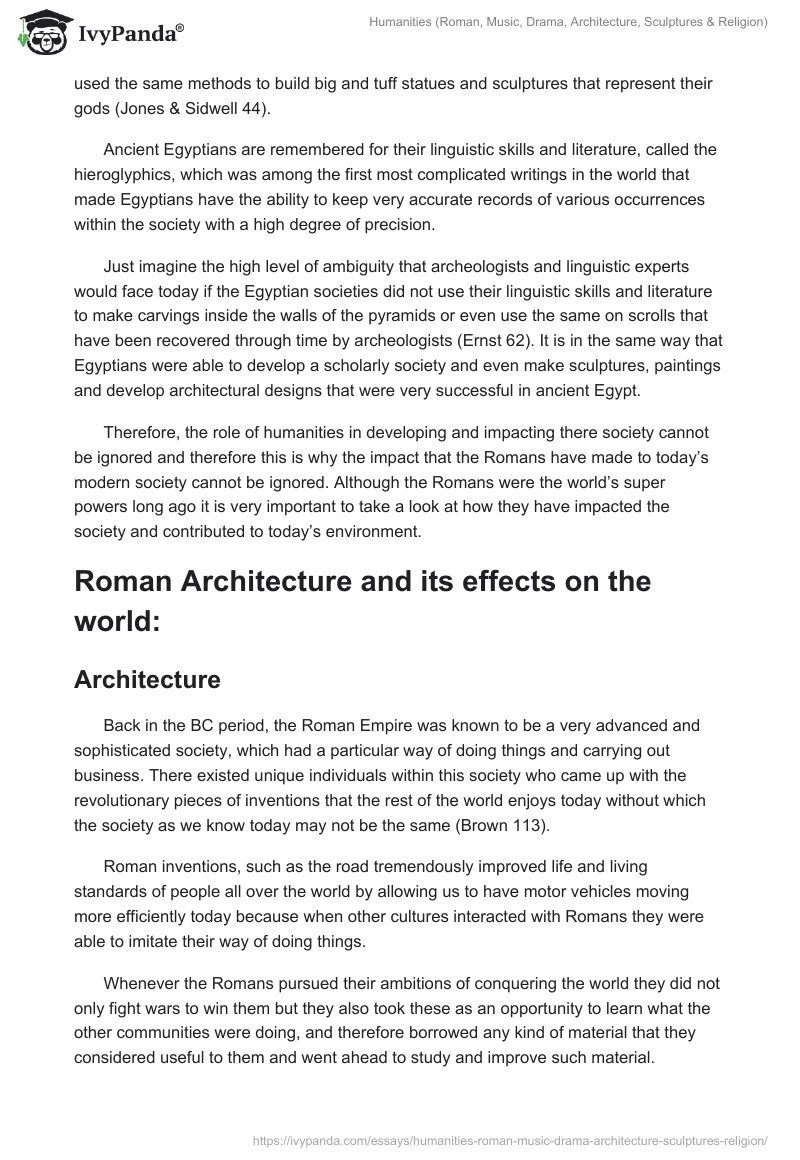 Humanities (Roman, Music, Drama, Architecture, Sculptures & Religion). Page 2