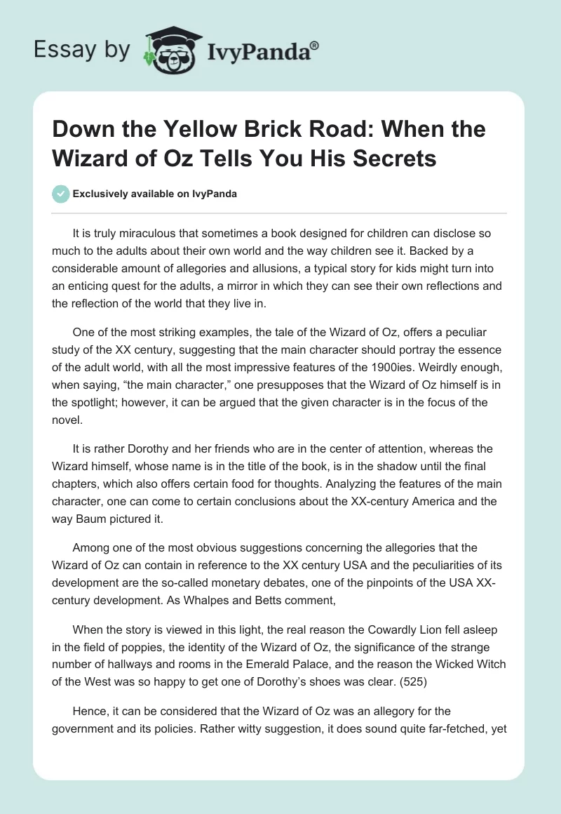 Down the Yellow Brick Road: When the Wizard of Oz Tells You His Secrets. Page 1