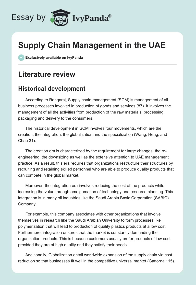 Supply Chain Management in the UAE. Page 1