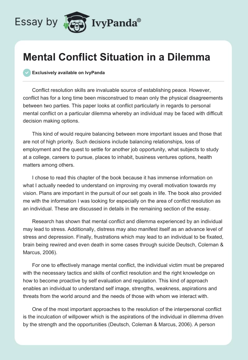 Mental Conflict Situation in a Dilemma. Page 1