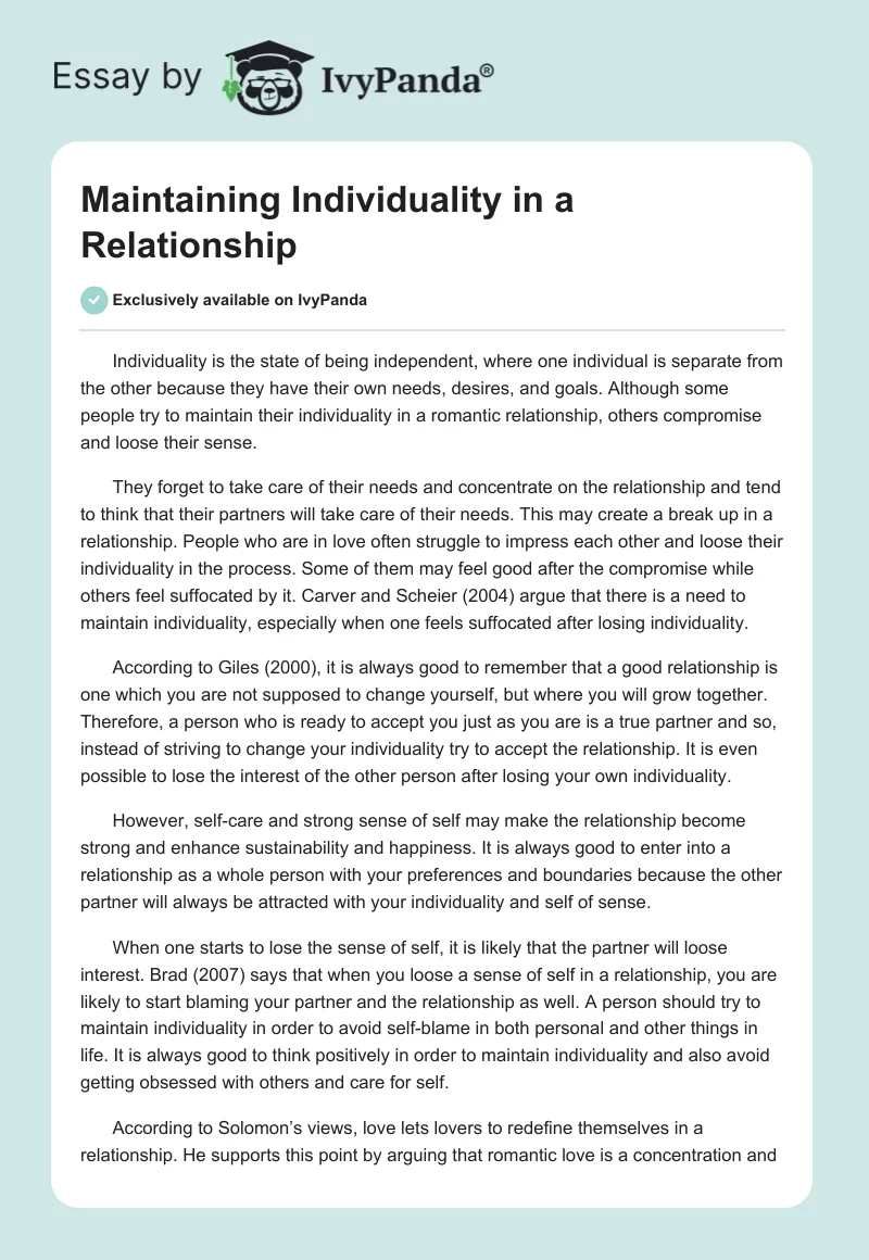 Maintaining Individuality in a Relationship. Page 1