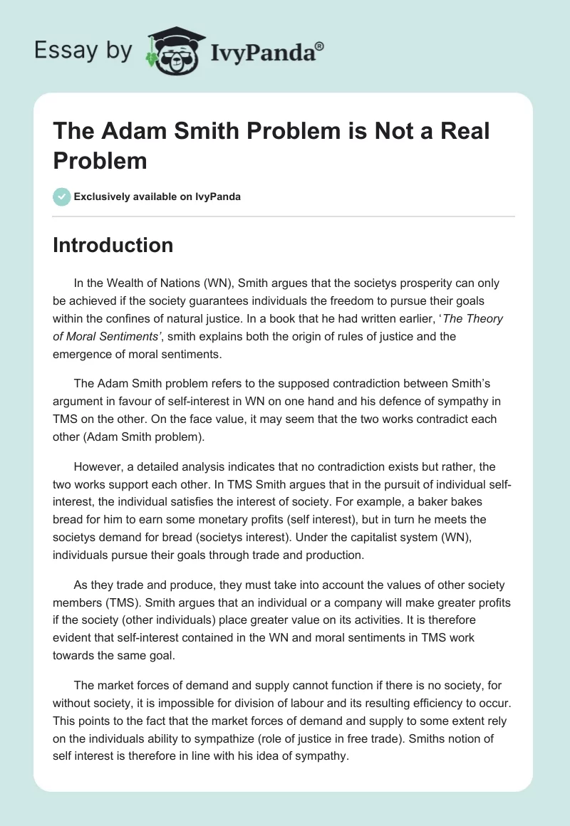 The Adam Smith Problem is Not a Real Problem. Page 1