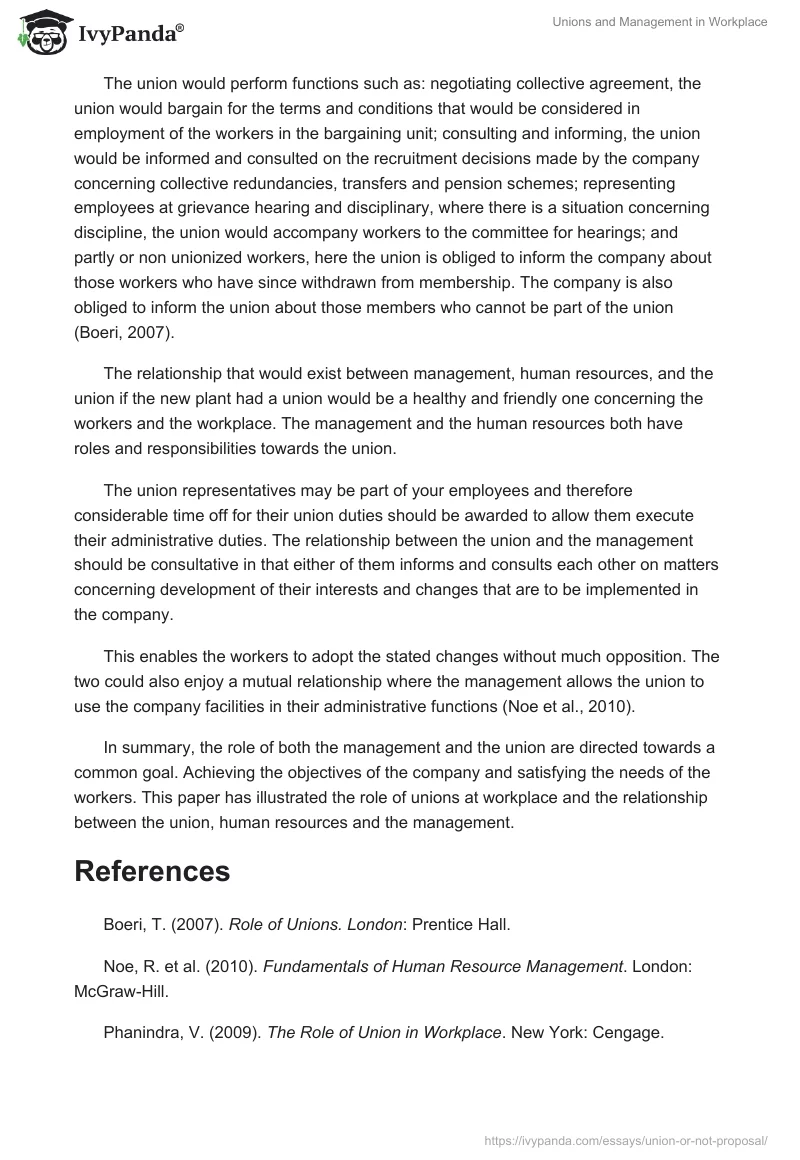 Unions and Management in Workplace. Page 2