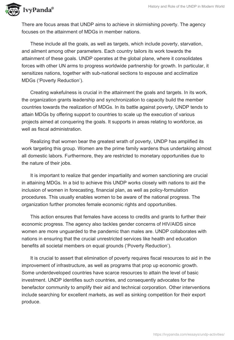 History and Role of the UNDP in Modern World. Page 2