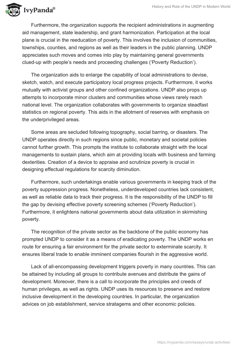 History and Role of the UNDP in Modern World. Page 3