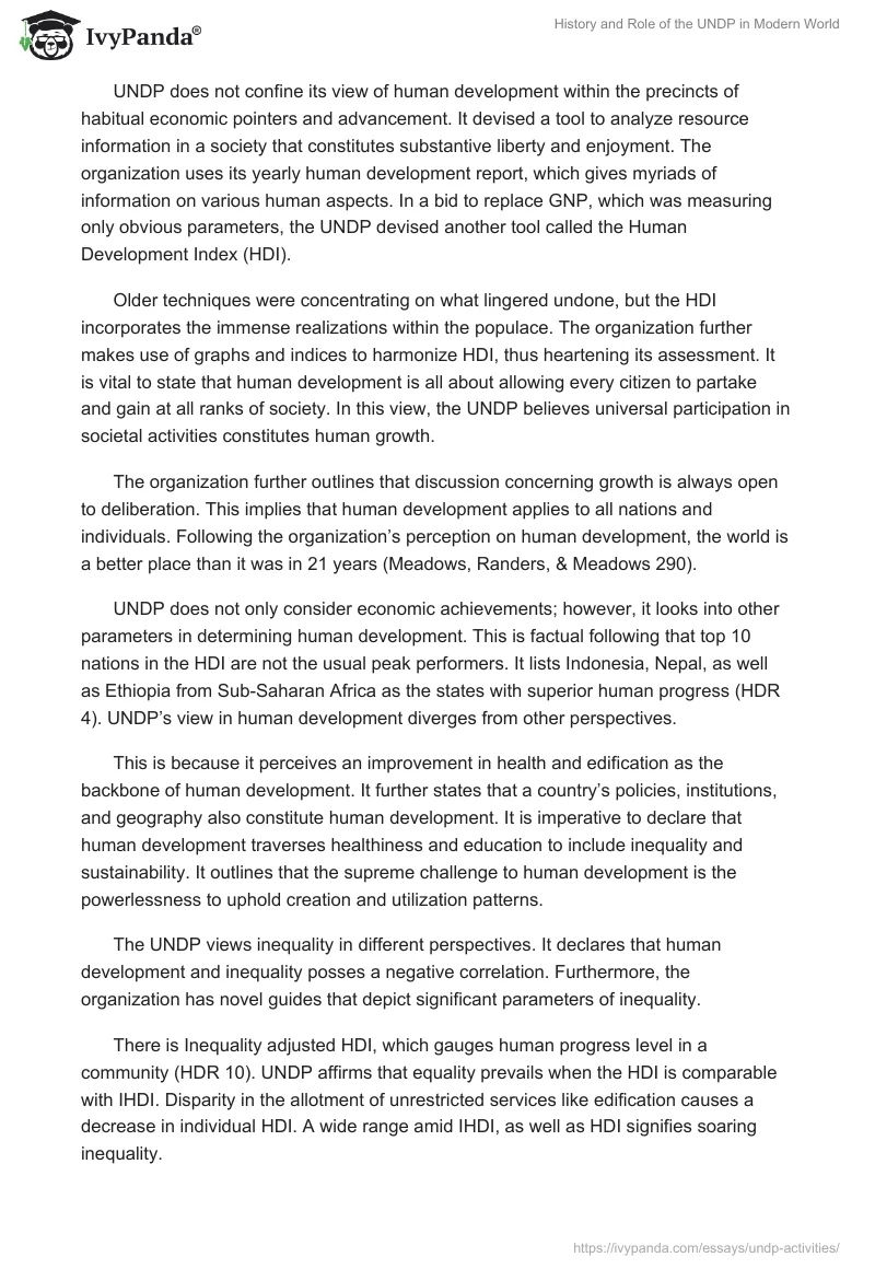 History and Role of the UNDP in Modern World. Page 5