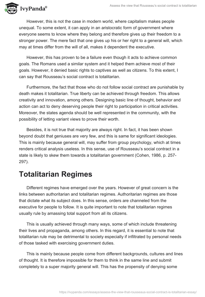 Assess the view that Rousseau’s social contract is totalitarian. Page 5