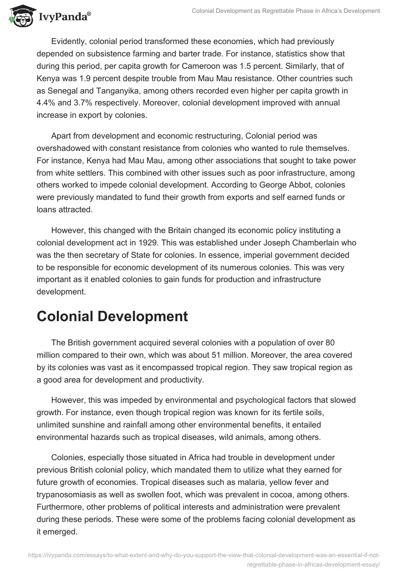 Colonial Development as Regrettable Phase in Africa’s Development. Page 2