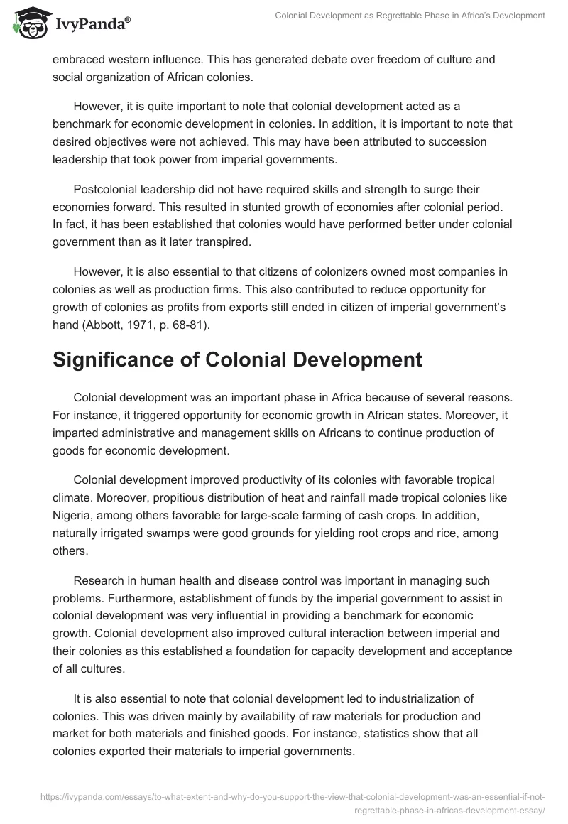 Colonial Development as Regrettable Phase in Africa’s Development. Page 4
