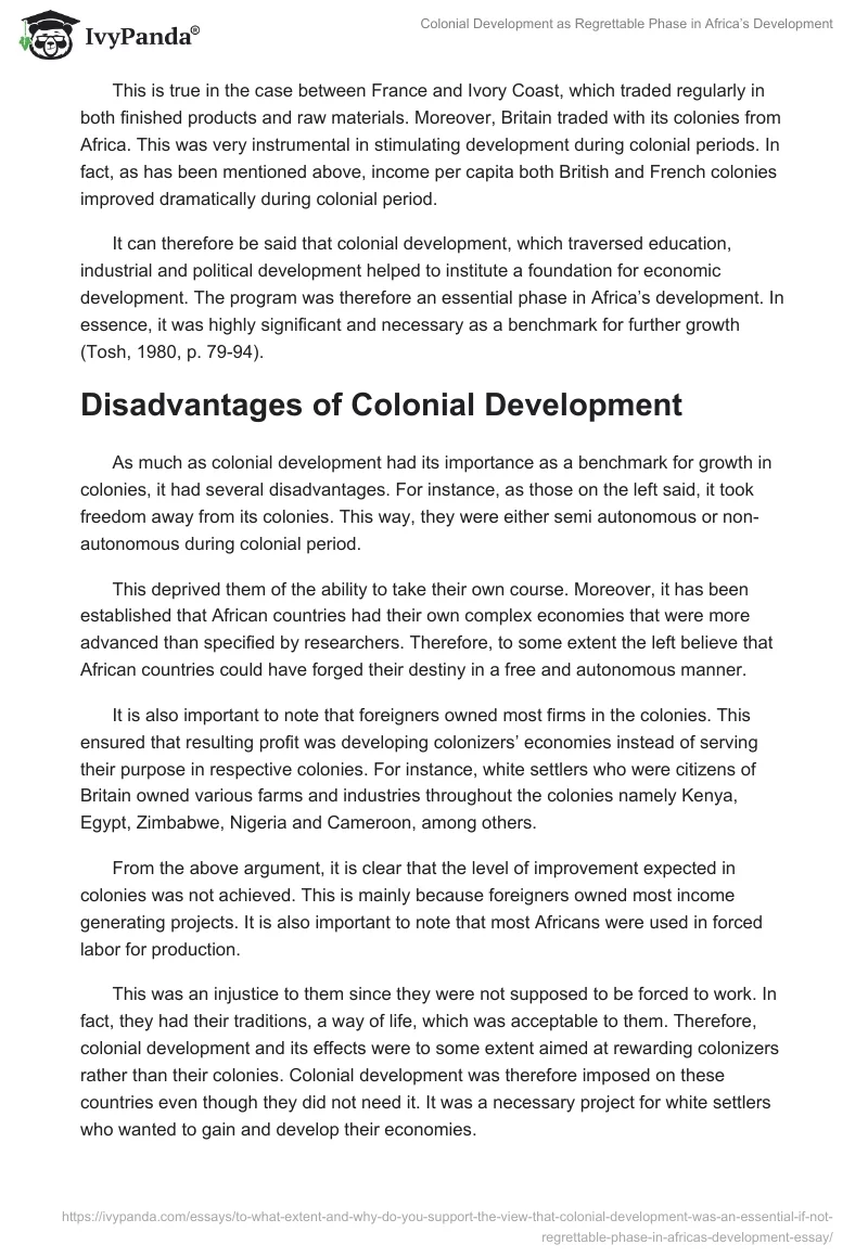 Colonial Development as Regrettable Phase in Africa’s Development. Page 5