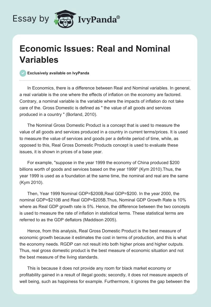 Economic Issues: Real and Nominal Variables. Page 1