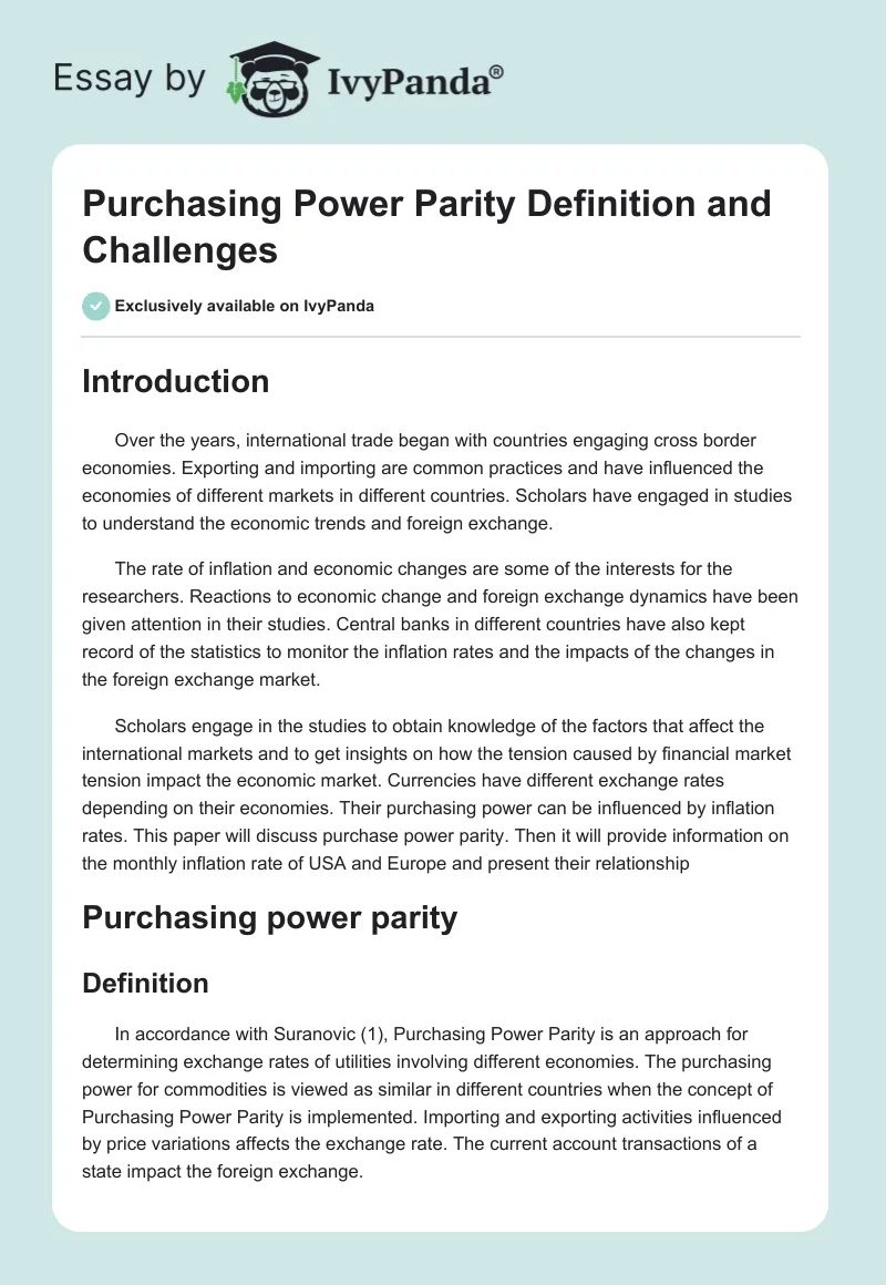 Purchasing Power Parity Definition and Challenges. Page 1