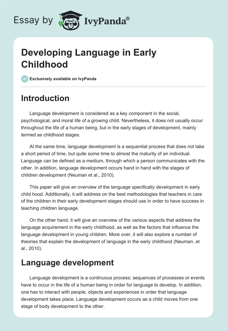 Developing Language in Early Childhood. Page 1