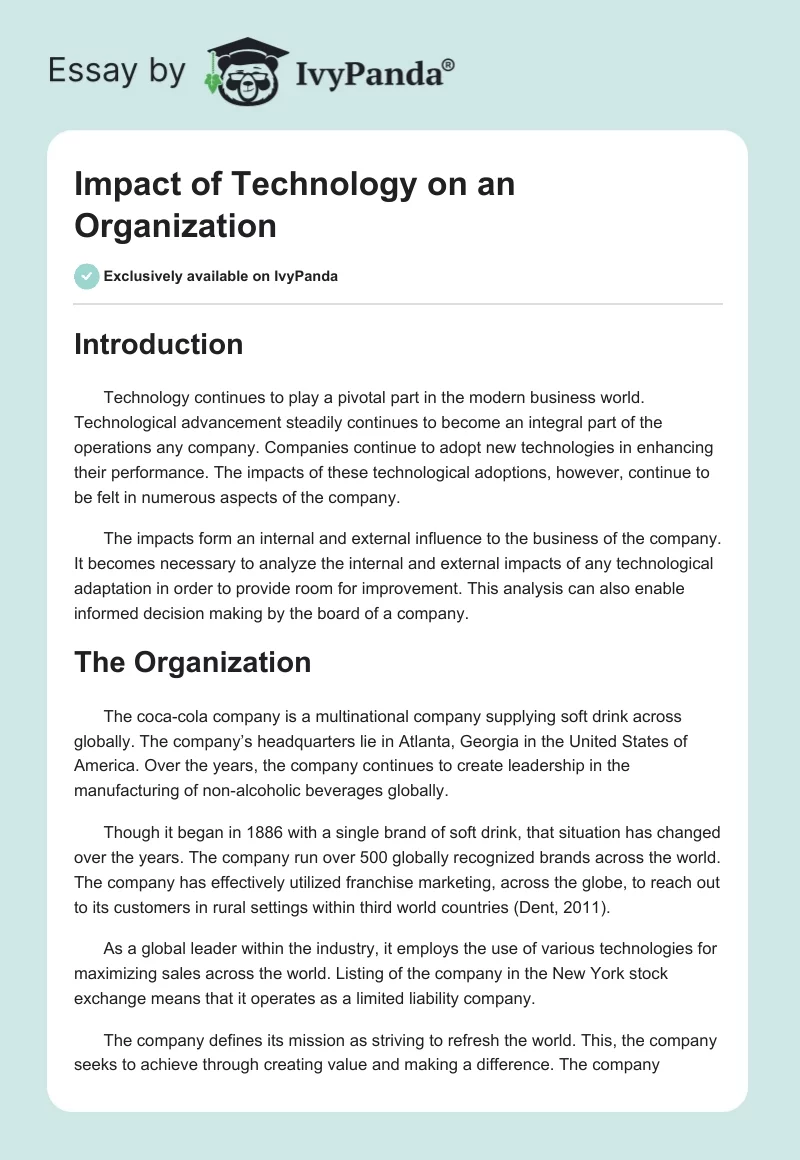 Impact of Technology on an Organization. Page 1