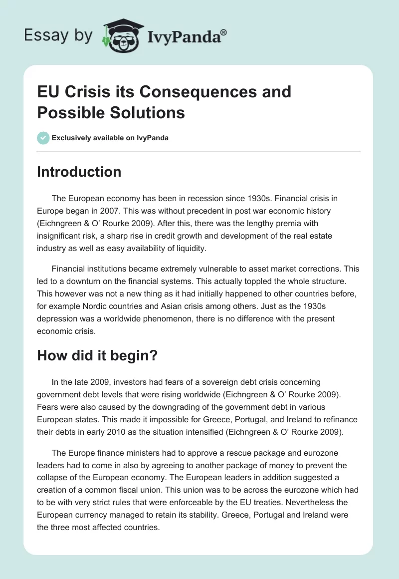 EU Crisis its Consequences and Possible Solutions. Page 1