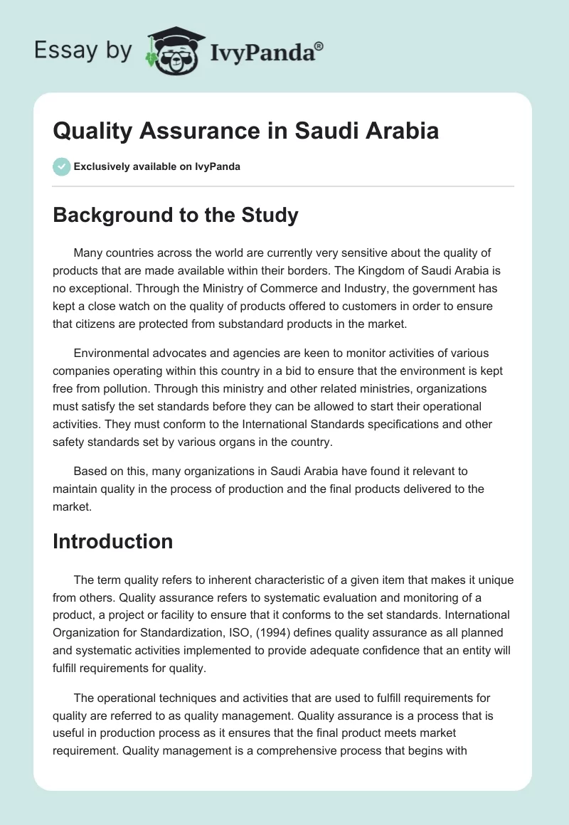 Quality Assurance in Saudi Arabia. Page 1