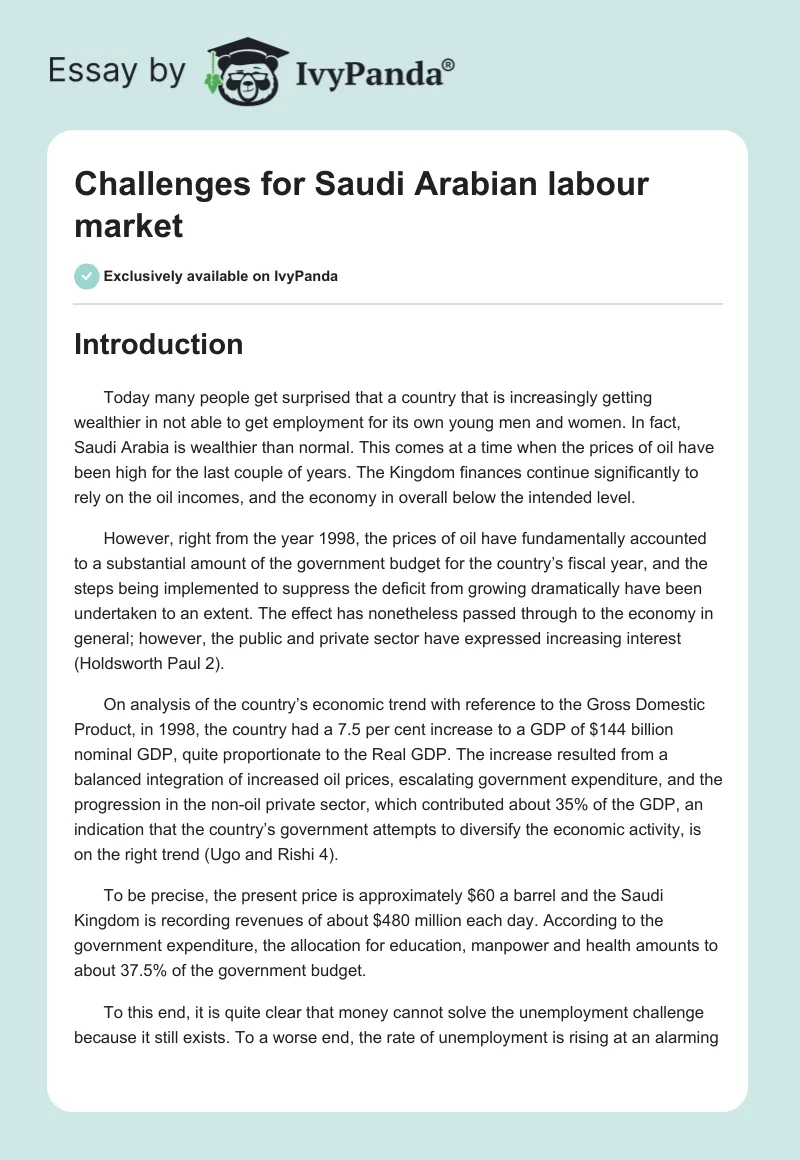 Challenges for Saudi Arabian Labour Market. Page 1