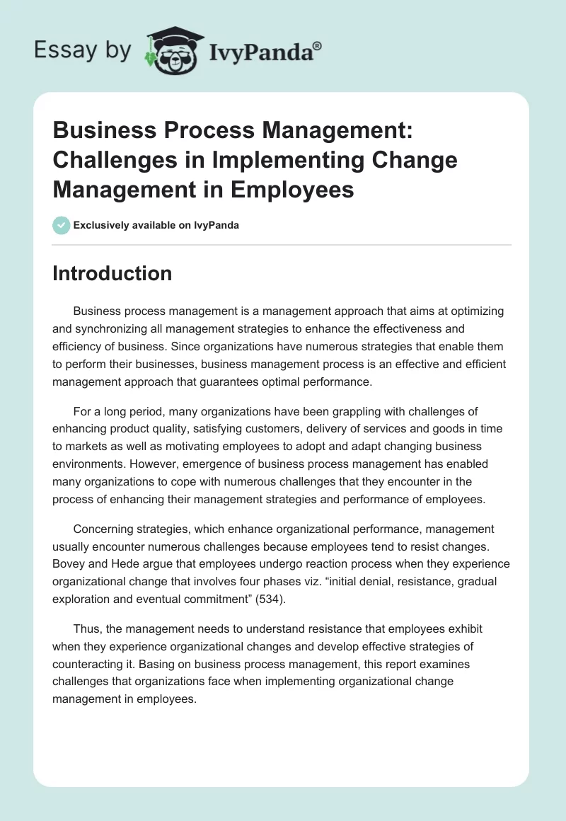 Business Process Management: Challenges in Implementing Change Management in Employees. Page 1