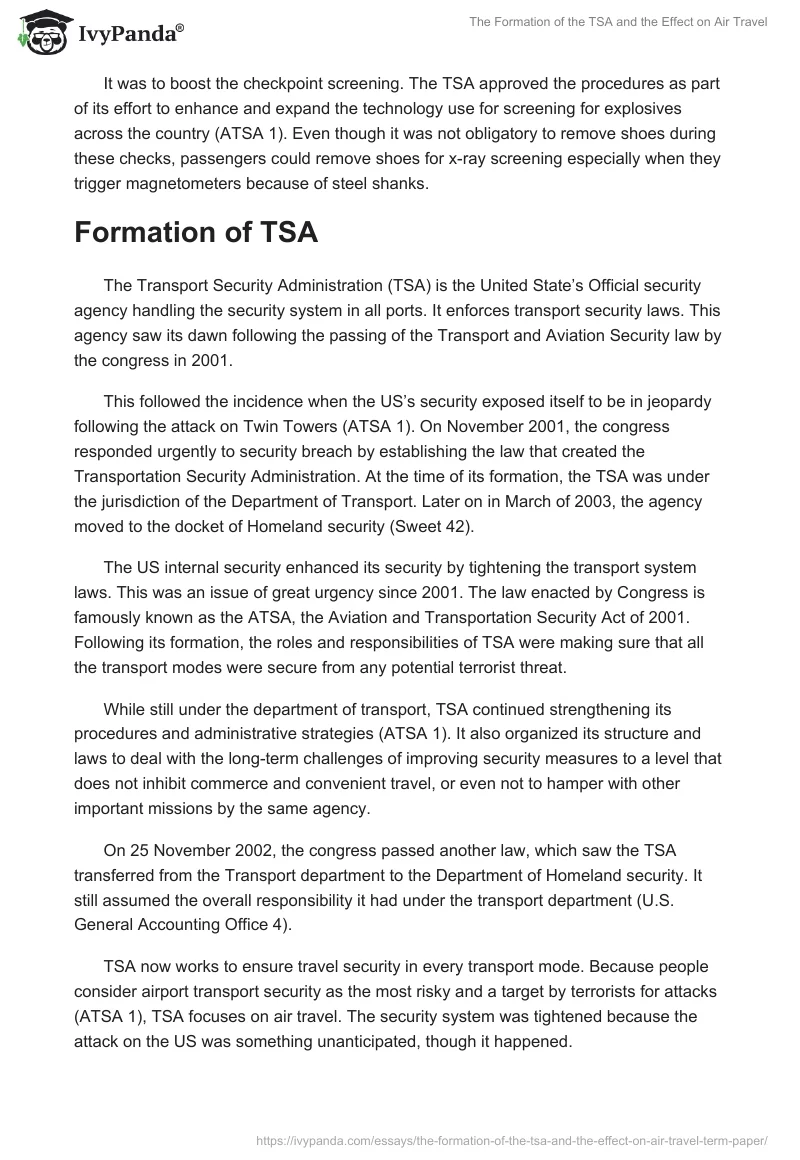 The Formation of the TSA and the Effect on Air Travel. Page 3