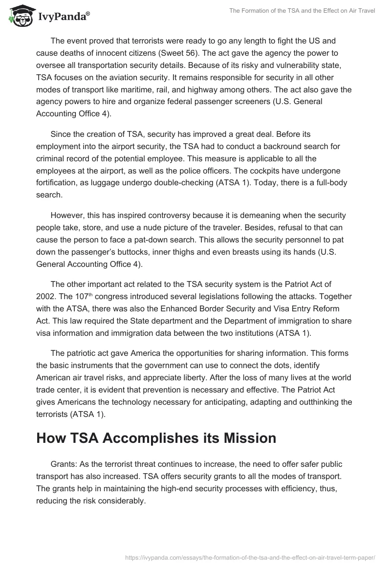The Formation of the TSA and the Effect on Air Travel. Page 4
