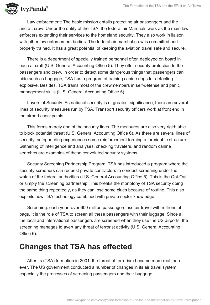 The Formation of the TSA and the Effect on Air Travel. Page 5