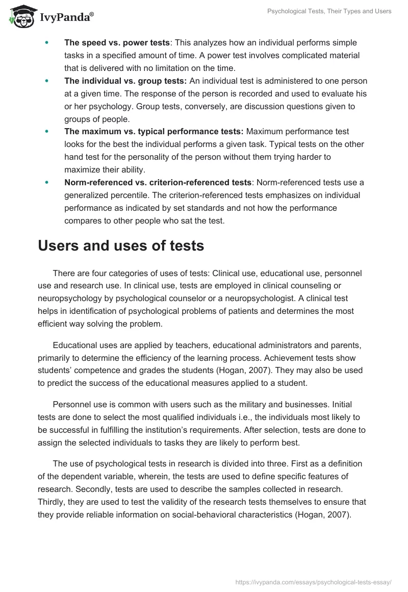 Psychological Tests, Their Types and Users. Page 2