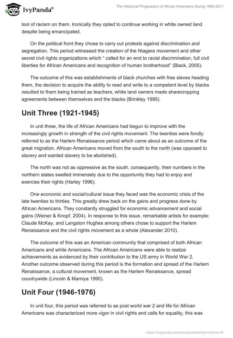The Historical Progression of African Americans During 1865-2011. Page 4